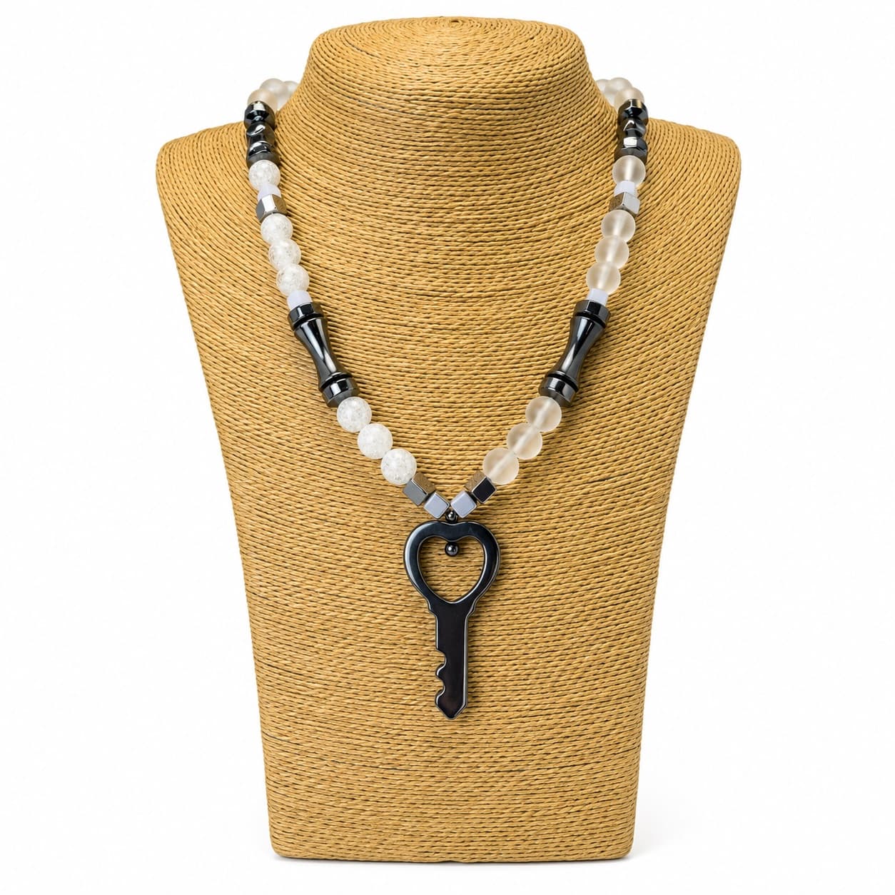 HEMATITE & CRYSTAL KEY NECKLACE